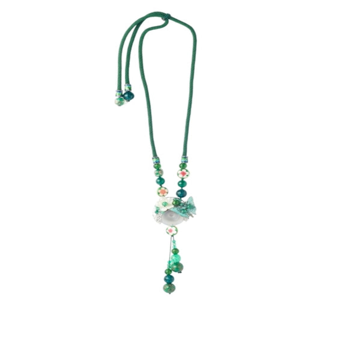 Refreshing green thread Neckpiece, with a charming butterfly and dangling embellishment. - TMV_NP5
