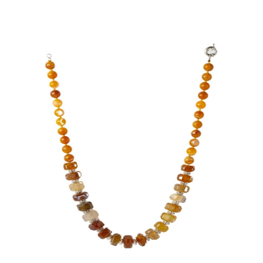 Graduating yellow shaded agate beads Neckpiece, with elegant silver details. - TMV_NP10