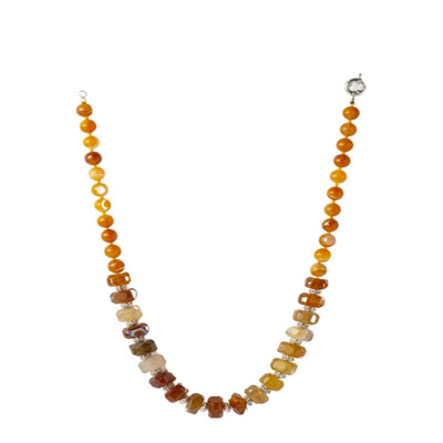 Graduating yellow shaded agate beads Neckpiece, with elegant silver details. - TMV_NP10