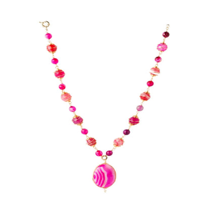 Pink beads embellished Neckpiece, with intricate golden wirework. - TMV_NP15