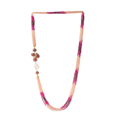 Pretty pink shaded beads strung together with an agate pendant and diamonds. - TMV_NP22