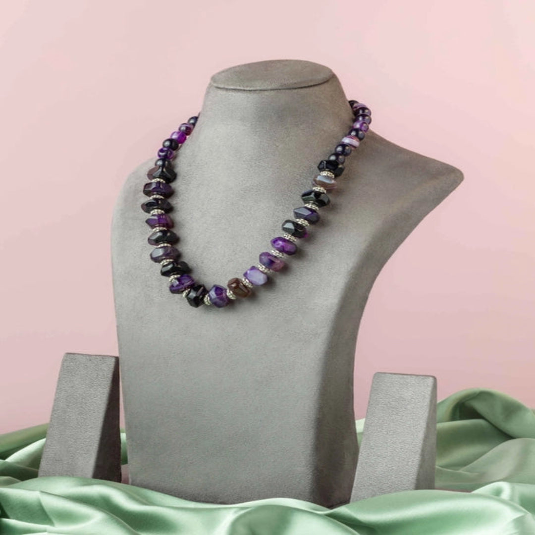 Lovely purple shaded agate beads Neckpiece, with delicate silver embellishments. - TMV_NP12