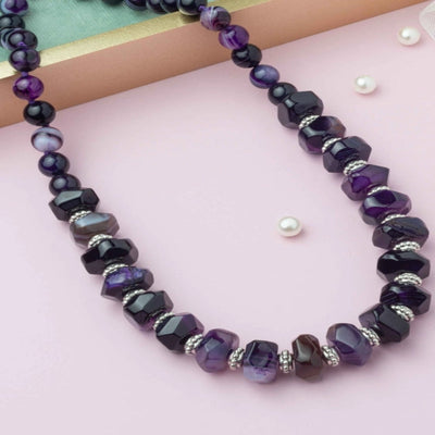Lovely purple shaded agate beads Neckpiece, with delicate silver embellishments. - TMV_NP12