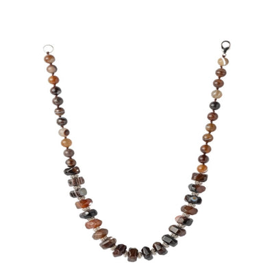 Earthy brown shaded agate beads Neckpiece, with intricate silver rings. - TMV_NP11
