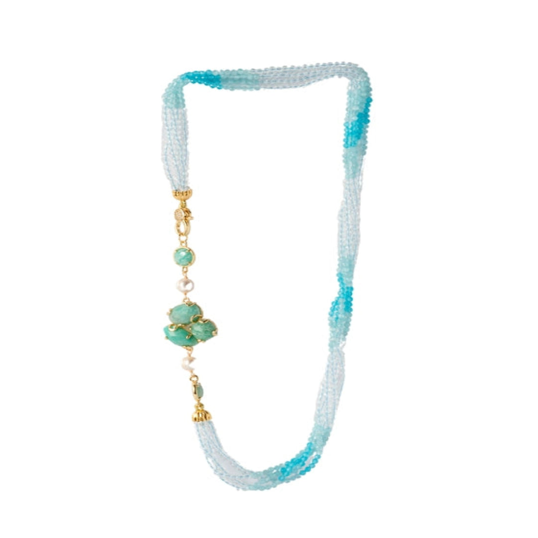 Blue shaded small beads strung Neckpiece, with a beautiful side piece. - TMV_NP21
