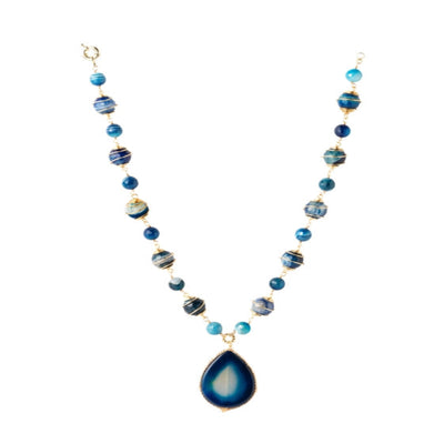 Captivating blue shaded beads Neckpiece, with intricate golden wire accents. - TMV_NP17