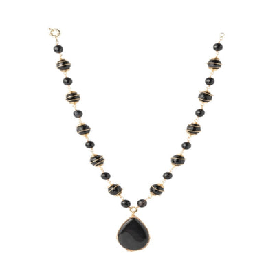 Black beads adorned Neckpiece, with intricate golden wirework. - TMV_NP14
