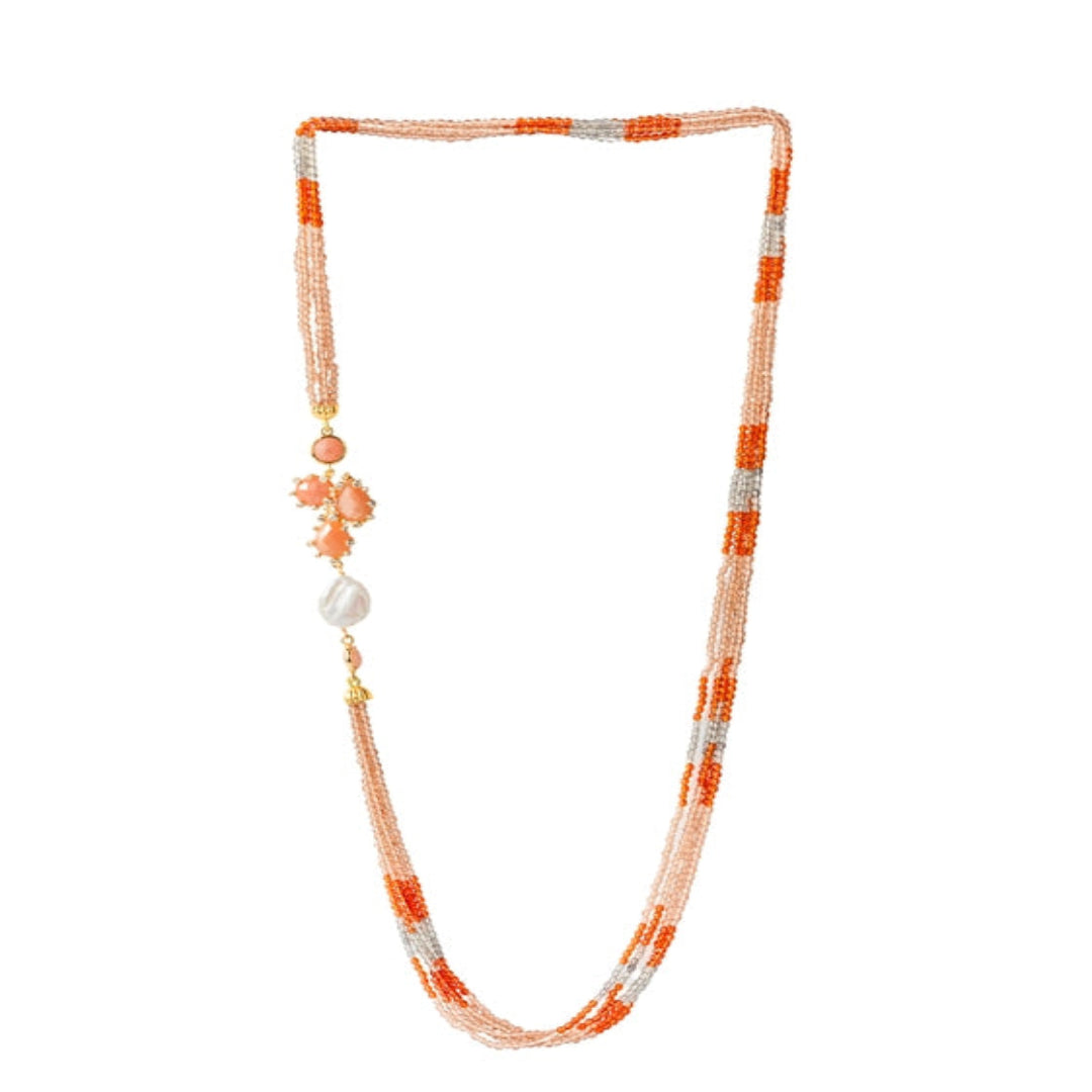 Rustic shades of rust, grey, and orange beads with an agate pendant. - TMV_NP23
