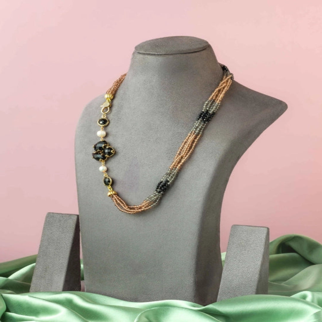 Exquisite side pieces Neckpiece featuring black agate, black, grey, and brown glass beads. - TMV_NP25