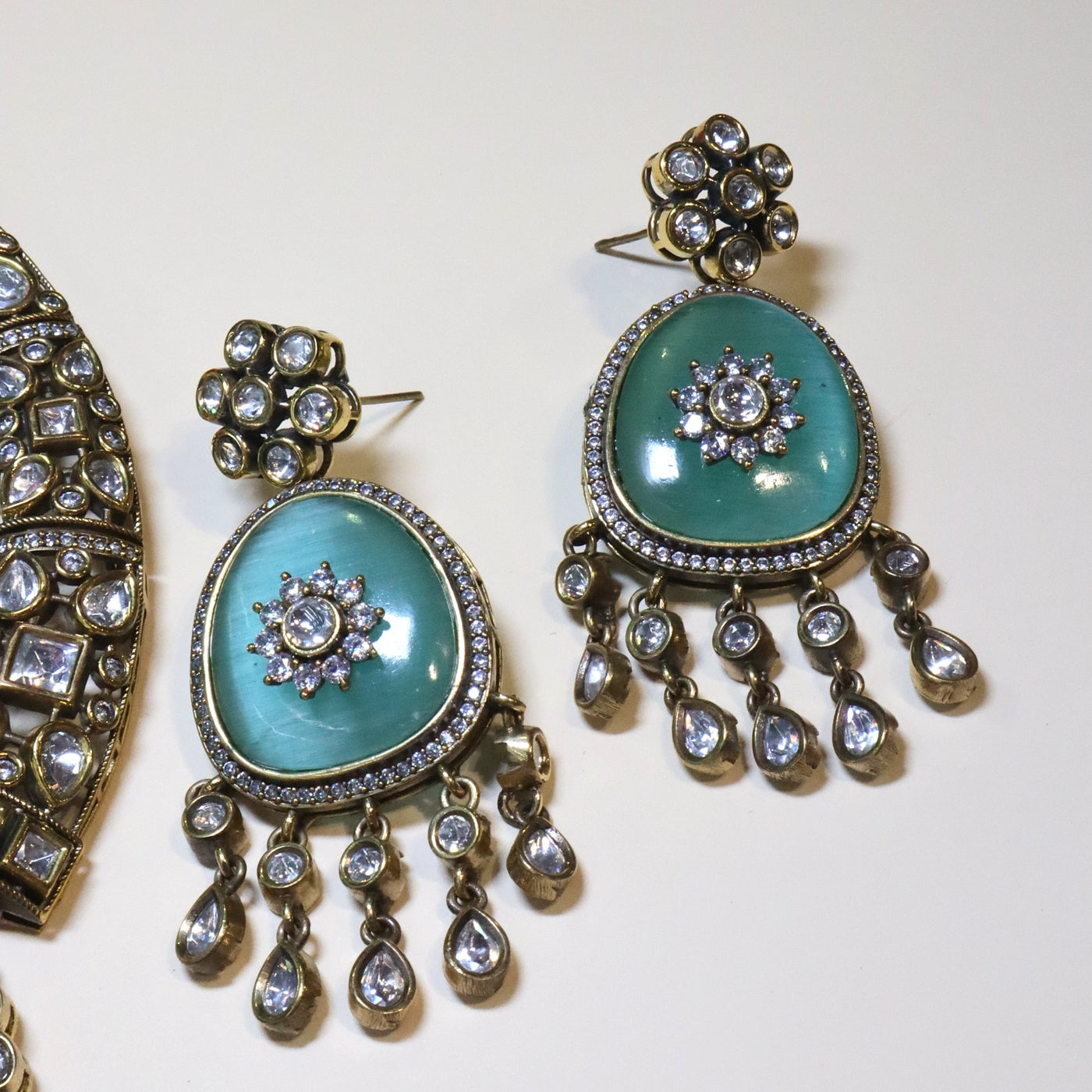 Aqua Blue Antique Polki Stone Choker Set - SIA454747