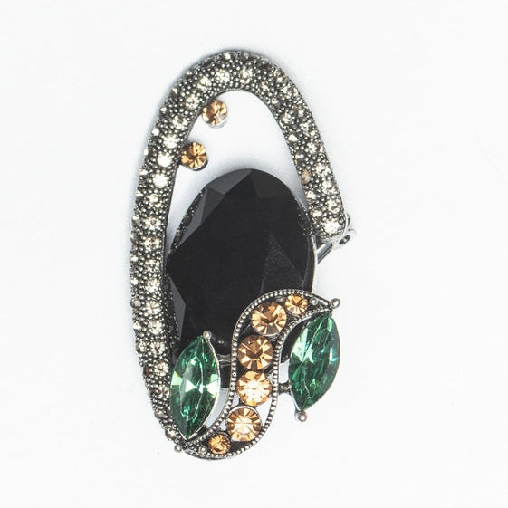 Black Stone Oxidized C-Shaped Brooch - TMV_BR18