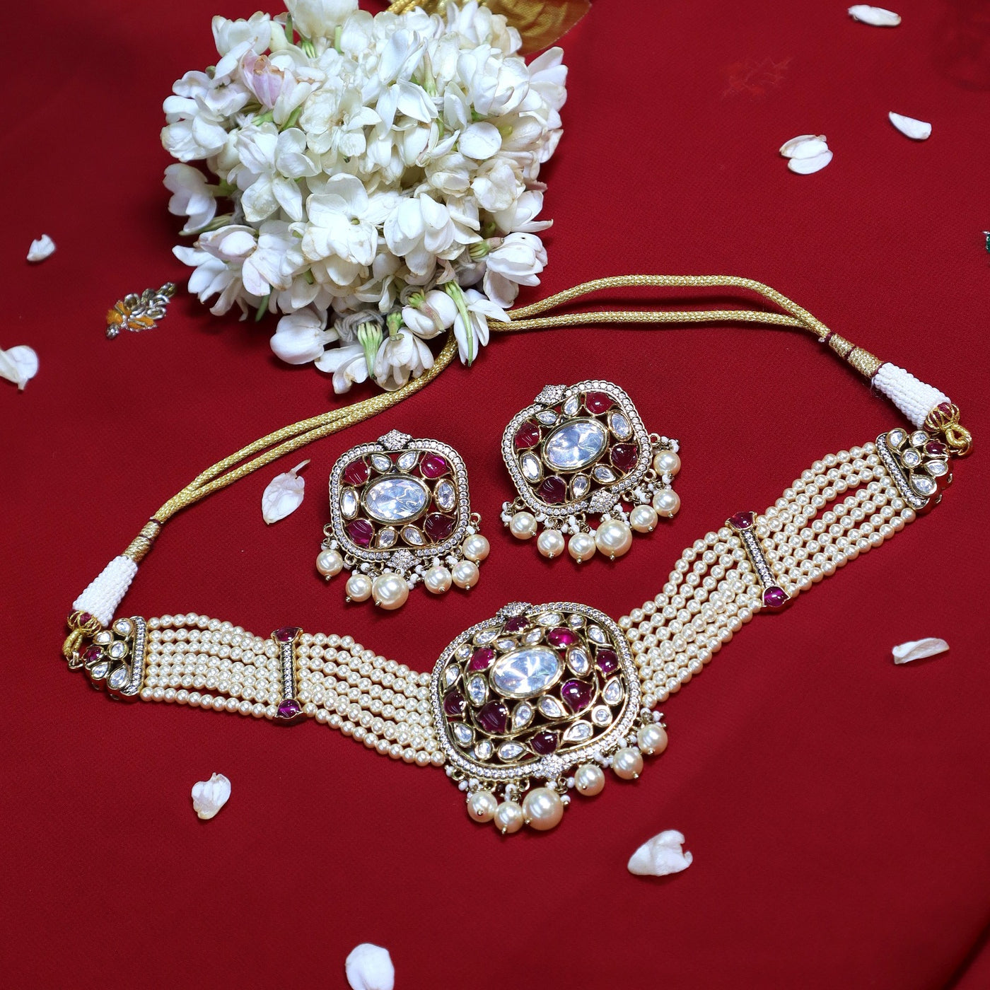 Pink Kundan & Pearl Choker Set - SIA452420