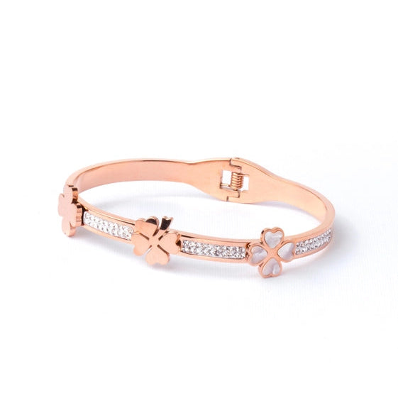 Rose Gold Kada with AD, Flowers, and Mother of Pearl. - TMV_BRCT16