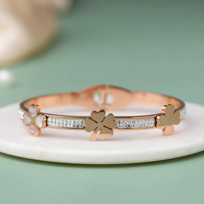 Rose Gold Kada with AD, Flowers, and Mother of Pearl. - TMV_BRCT16