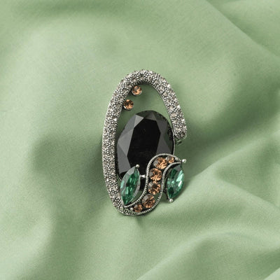 Black Stone Oxidized C-Shaped Brooch - TMV_BR18