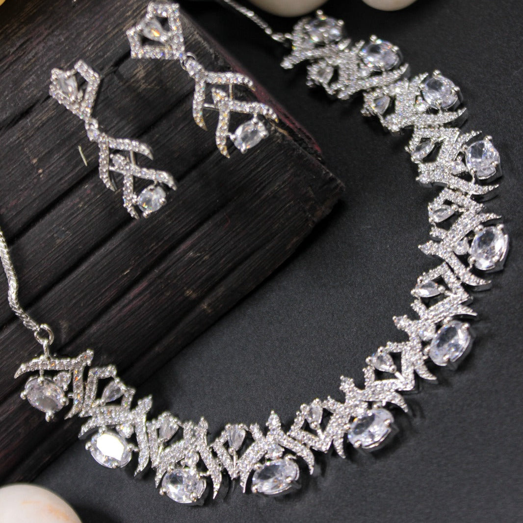 Silver Crystal Geometric Necklace Set - SIA451024_A