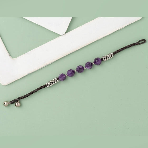 Amethyst Center Beads bracelet, with Silver-Plated Balls. - TMV_BRCT21
