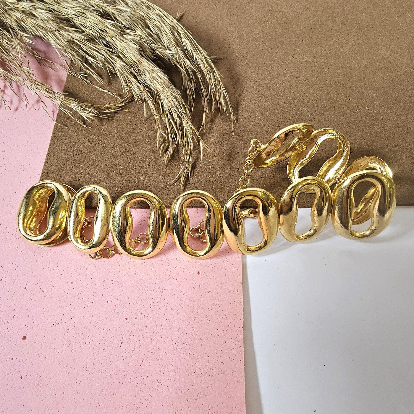 Gold Metal Textured Link Choker - AVN13