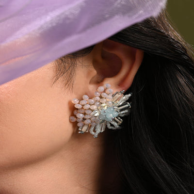 Round Peach And Turq Earrings For Everyday Look - BE-521-01 TURQ