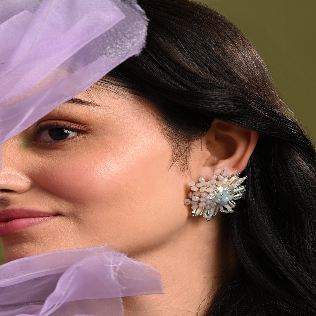 Round Peach And Turq Earrings For Everyday Look - BE-521-01 TURQ