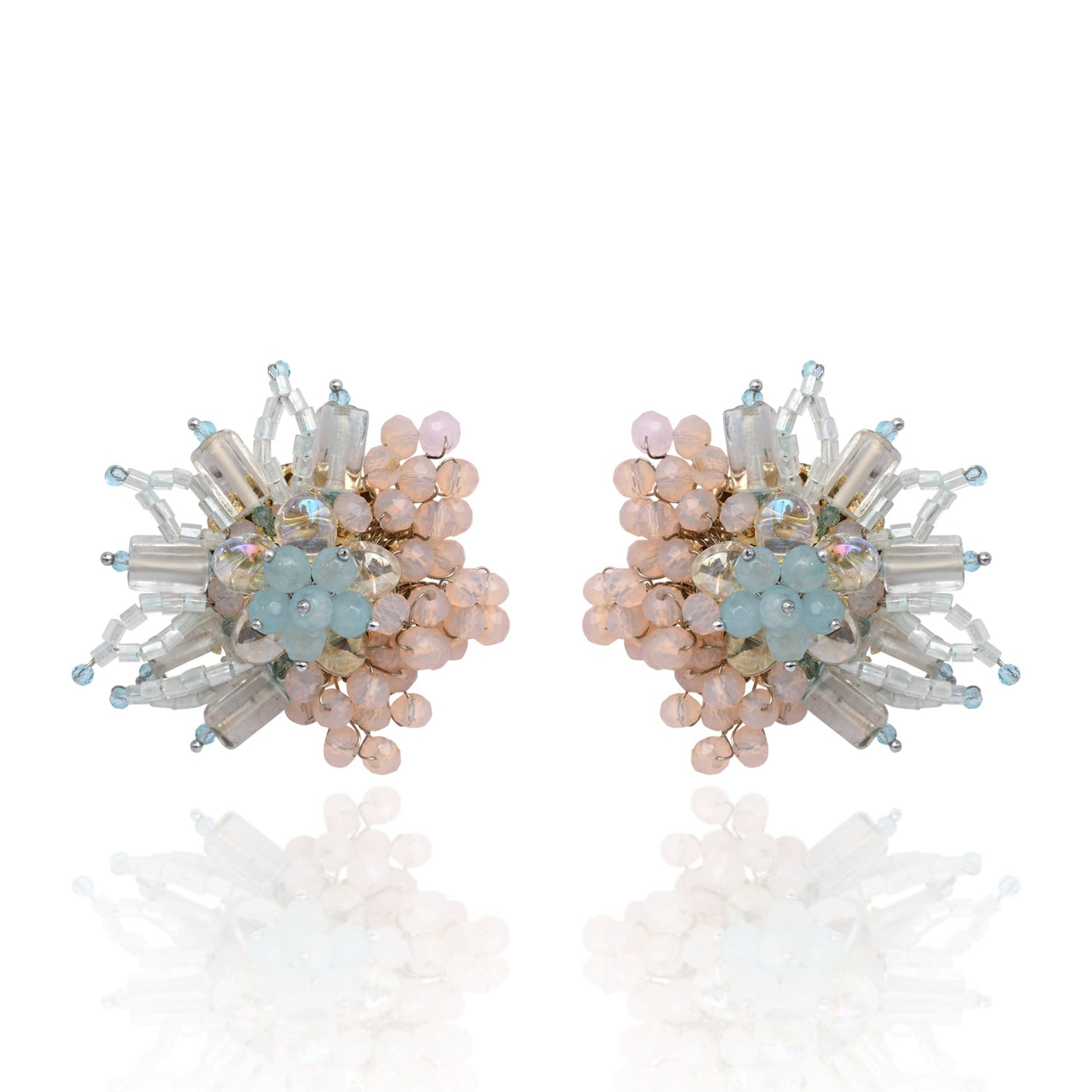 Round Peach And Turq Earrings For Everyday Look - BE-521-01 TURQ