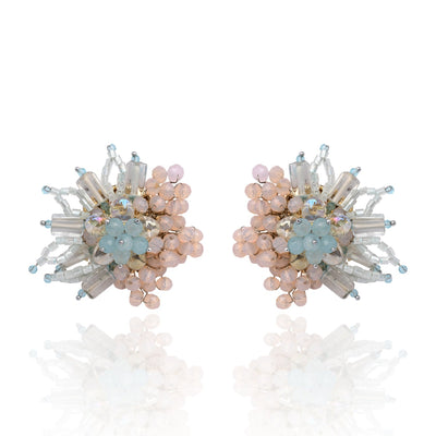 Round Peach And Turq Earrings For Everyday Look - BE-521-01 TURQ