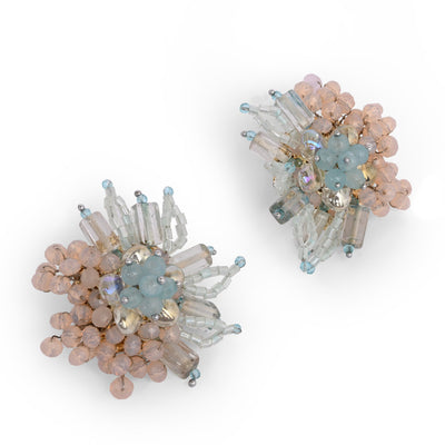 Round Peach And Turq Earrings For Everyday Look - BE-521-01 TURQ