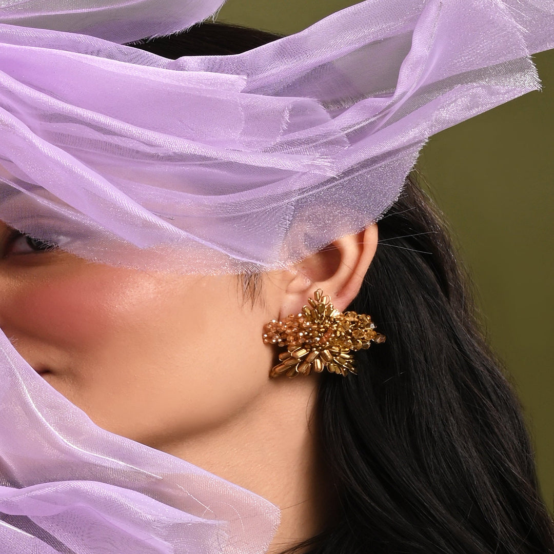 Gold Plated Metallic Abstart Earrings For Ethnic Wedding Look - BE-525-01 GOLD