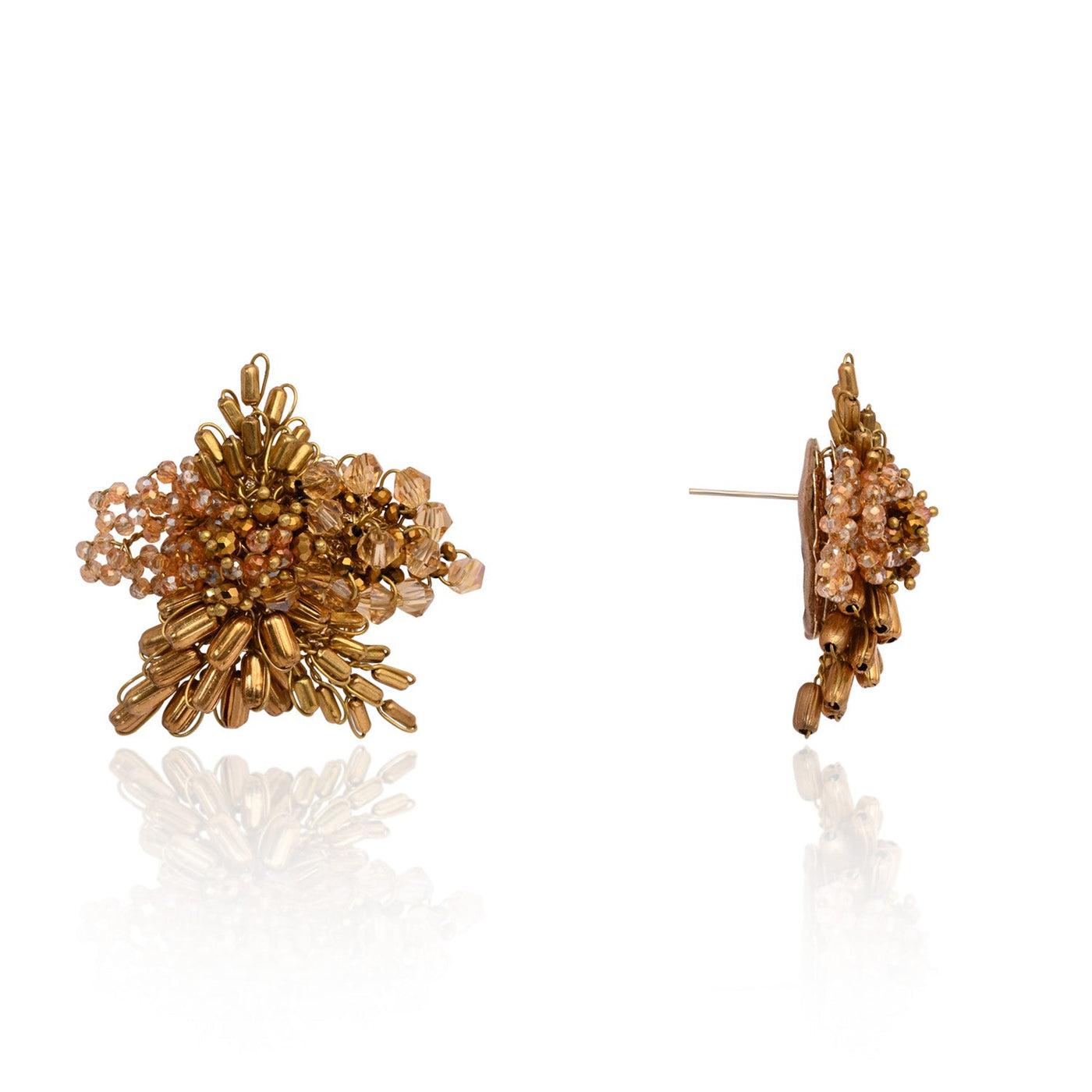 Gold Plated Metallic Abstart Earrings For Ethnic Wedding Look - BE-525-01 GOLD