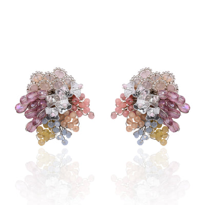 Colourful Crystal Button Earrings For Haldi Mehendi Wedding - BE-527-01 MULTI