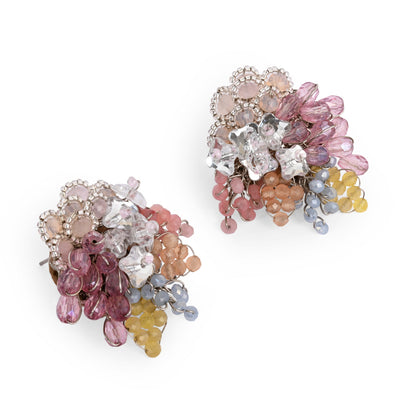 Colourful Crystal Button Earrings For Haldi Mehendi Wedding - BE-527-01 MULTI