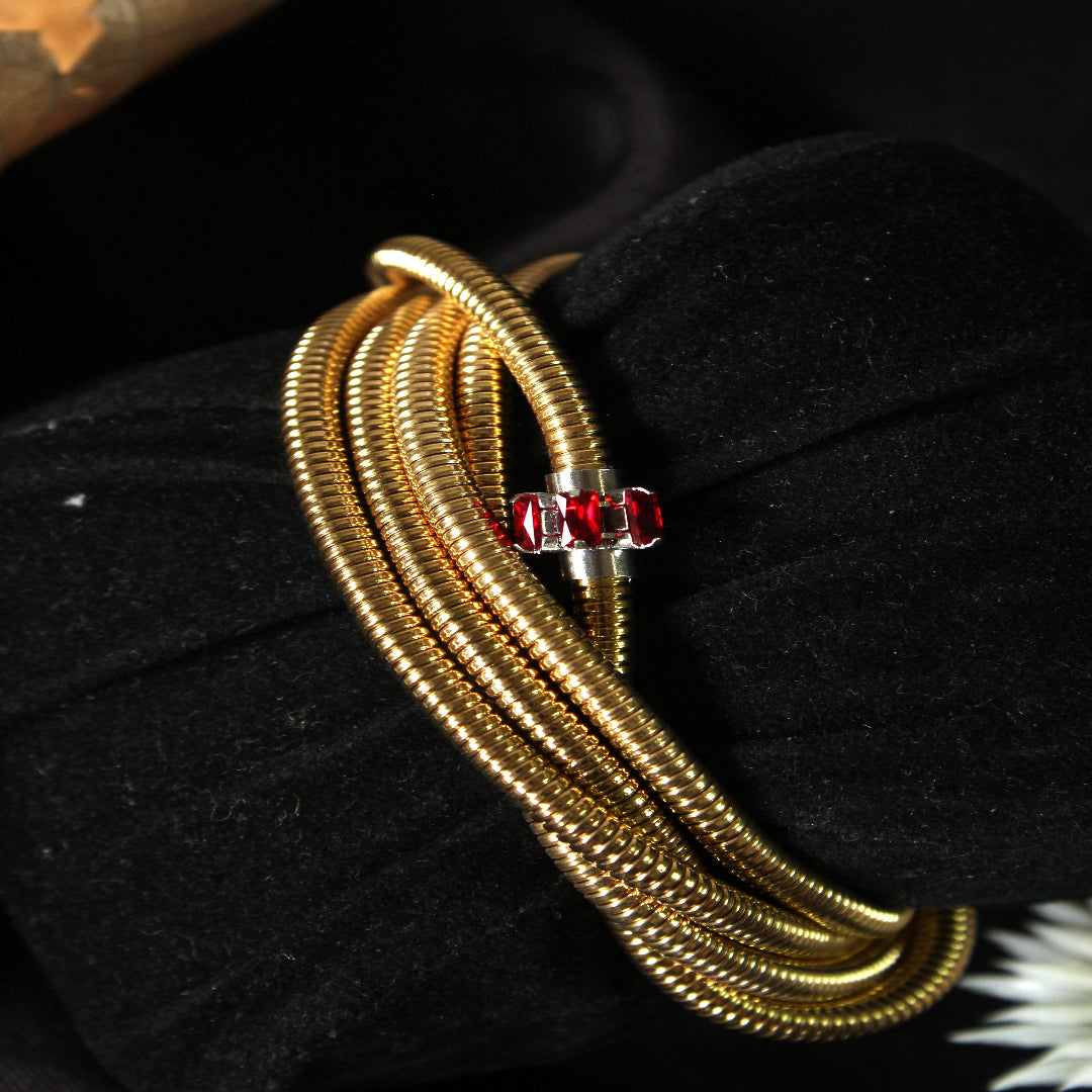 Layered Snake Stainless Steel Bracelet With Stone - BOT89