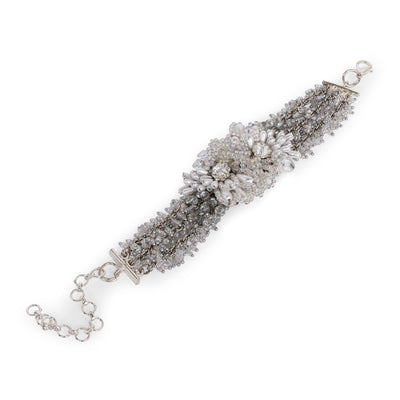 Silver Plated Pearl Festive Bracelet - BR-310-01 SILVER