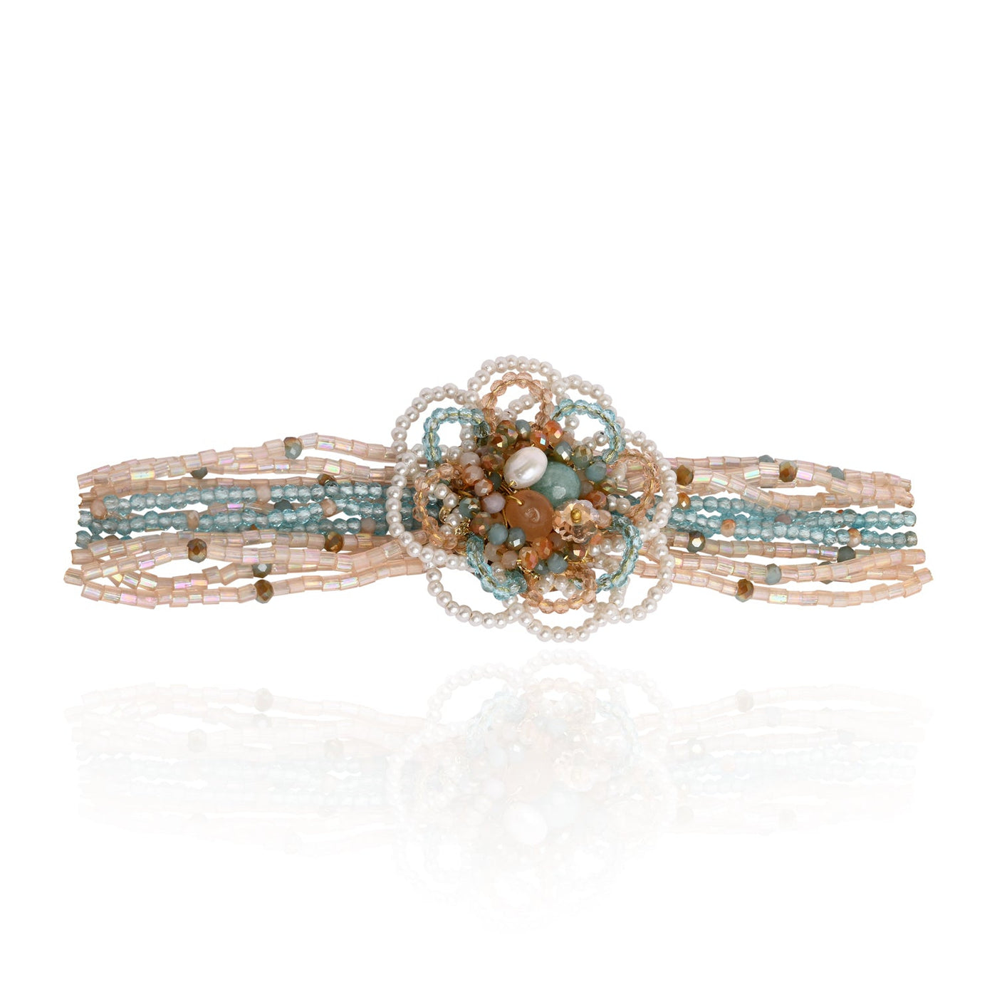 round floral pearl colourful crystal and stone bracelet - CKBR-361-01 MULTI