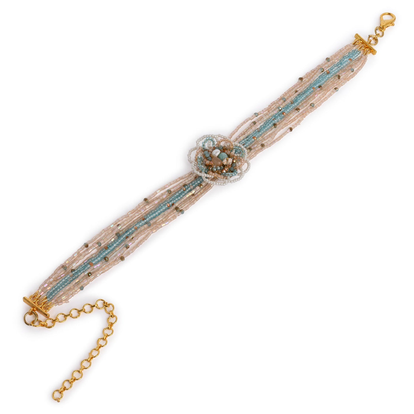 round floral pearl colourful crystal and stone bracelet - CKBR-361-01 MULTI