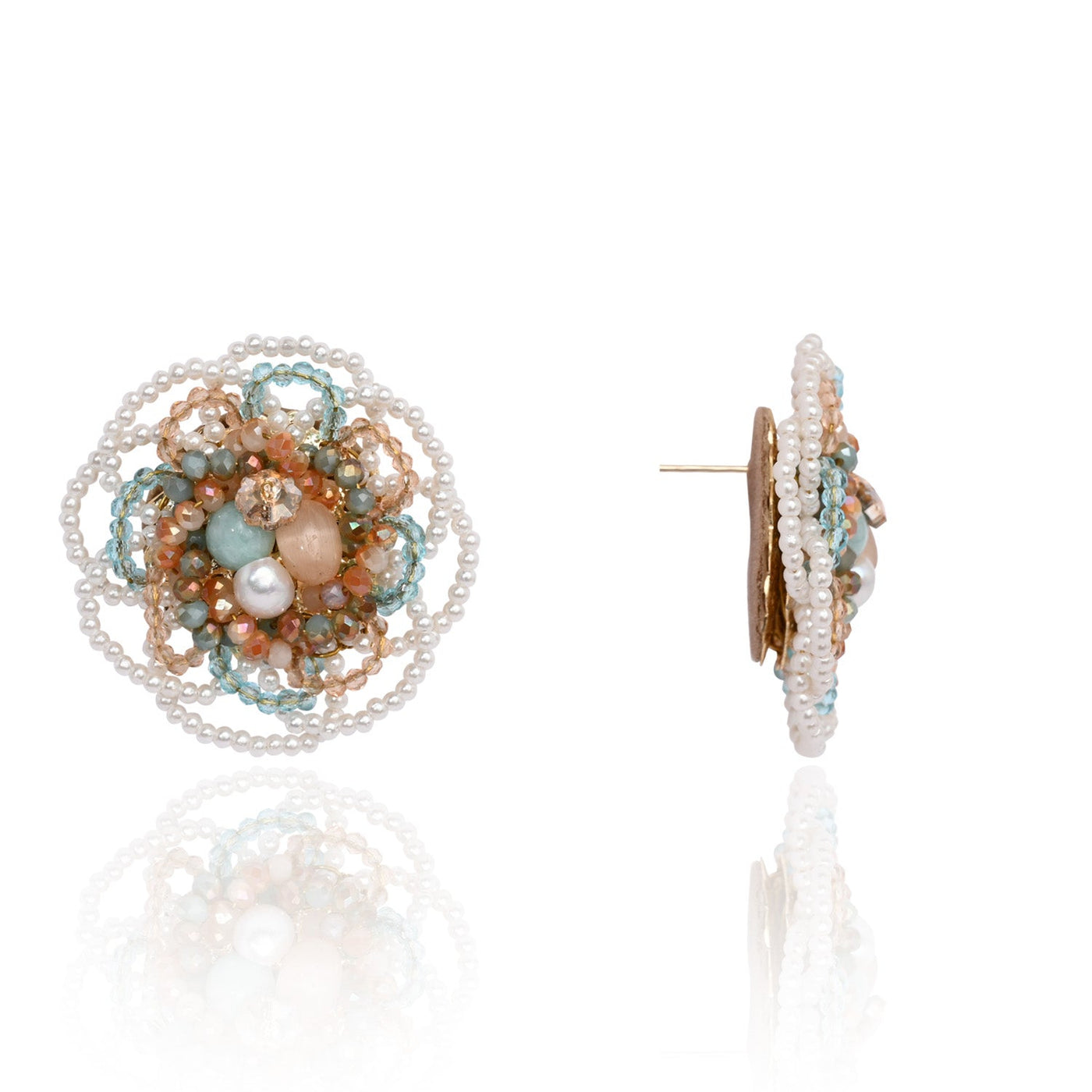 Floral Haldi Mehendi Colourful Stone Crystal Earrings - CKE-361-01 MULTI