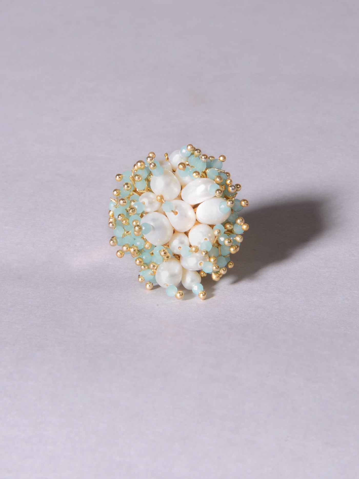 PASTEL SEA GREEN AND WHITE CONTEMPORARY PEARL RING -CKR-145-01 AQUA