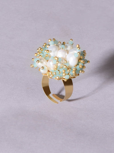 PASTEL SEA GREEN AND WHITE CONTEMPORARY PEARL RING -CKR-145-01 AQUA