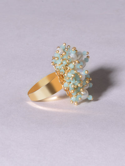 PASTEL SEA GREEN AND WHITE CONTEMPORARY PEARL RING -CKR-145-01 AQUA