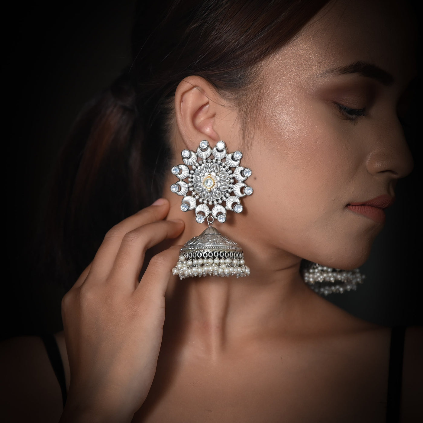 Silver Flower Shaped Jhumka - ERF330