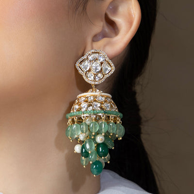 Polki And Green Beads Jhumka Earrings - ERJBR23AU5