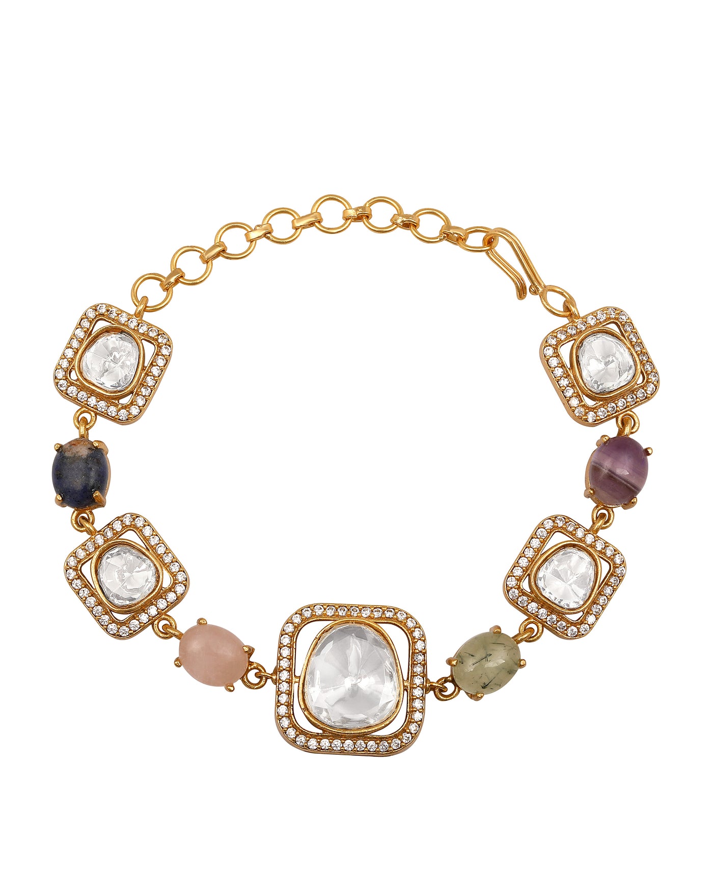 Gold-Plated Kundan Polki Openable Bracelet- HRBR38