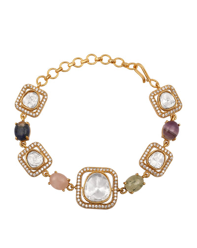 Gold-Plated Kundan Polki Openable Bracelet- HRBR38