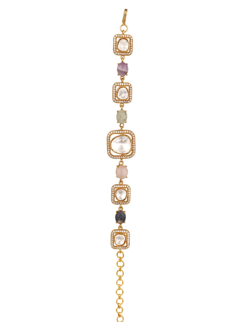 Gold-Plated Kundan Polki Openable Bracelet- HRBR38