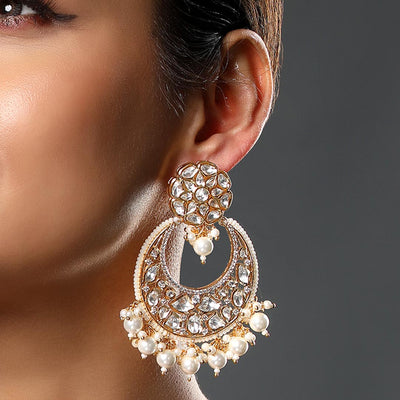 Kundan Studded Chandbali Earrings - HRER161