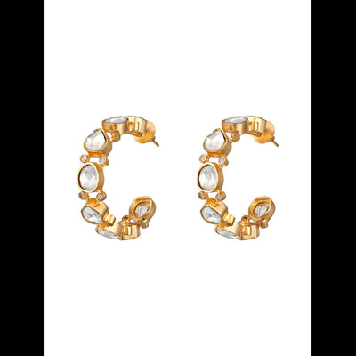Gold Plated White Studded Hoop Earrings - HRER190
