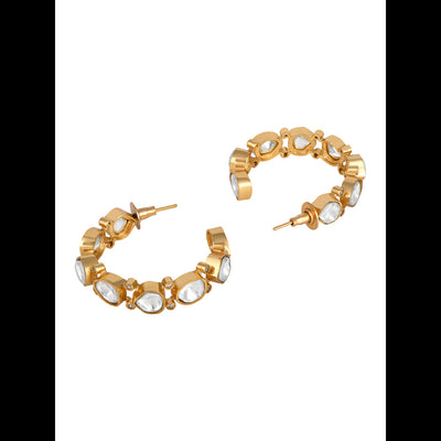 Gold Plated White Studded Hoop Earrings - HRER190