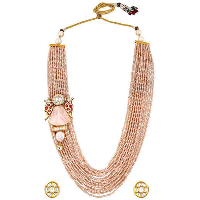 Pink Crystals Layered Necklace Set - HRNS 268