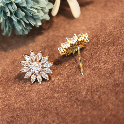 Gold Floral Teardrop Crystal Earrings - SIA451444