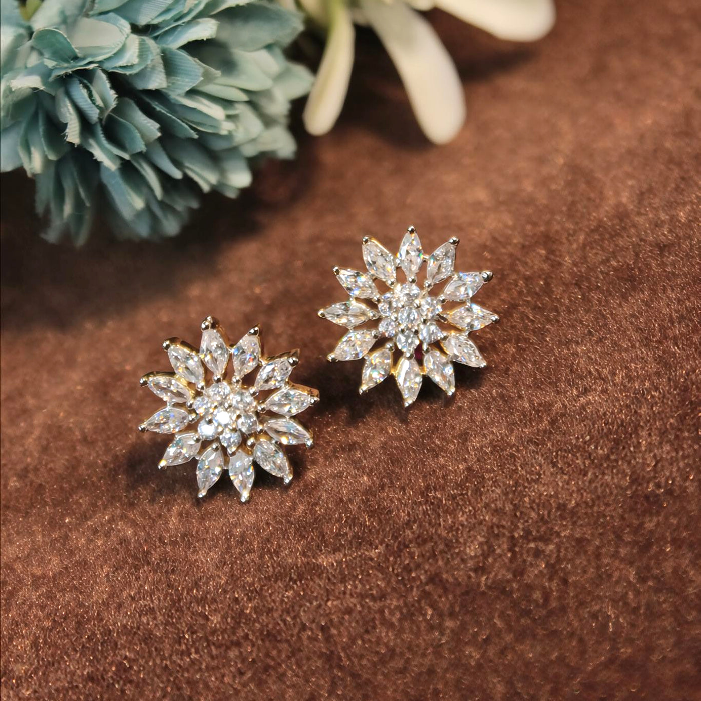Gold Floral Teardrop Crystal Earrings - SIA451444